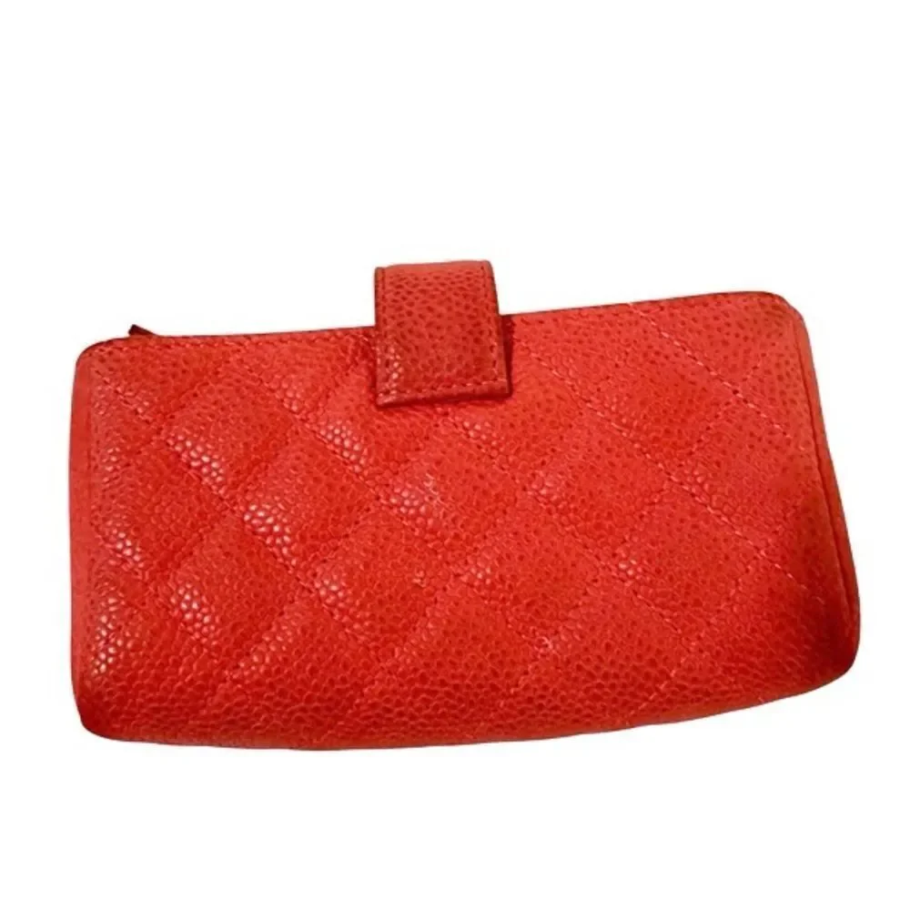 CHANEL Coral Quilted Leather French purse